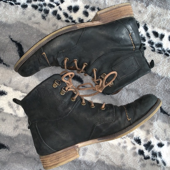 Josef Seibel Shoes - Josef Seibel Black Lace up Moto Combat Boots — 39 / 8 to 8.5